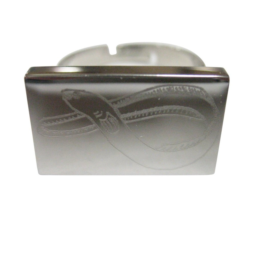 Silver Toned Rectangular Etched Eel Fish Adjustab… - image 1